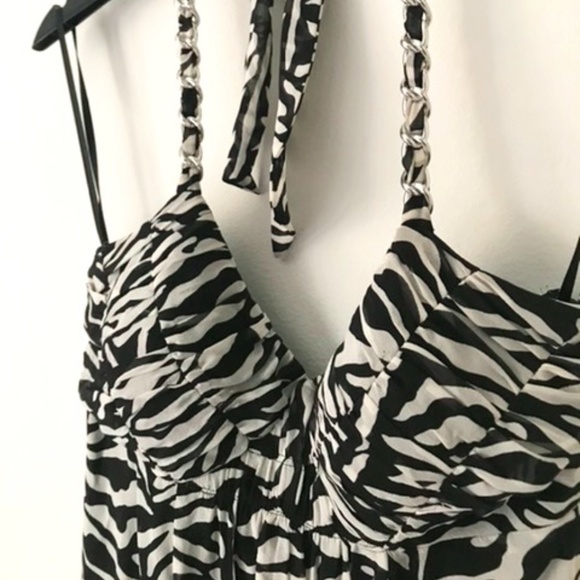 100% Silk Zebra Print A-Line Evening Dress - Picture 1 of 12